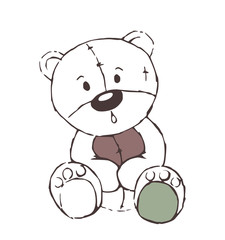 Cute teddy bear toy sketch - isolated