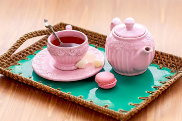 Tea with pink macaroon dates and rock sugar nabot