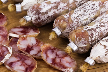 sausage sticks coated with mold
