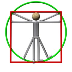 Der schlanke Vitruvianische Mensch in Rechteck und Kreis
