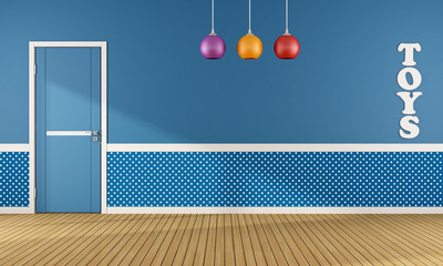 Blue playroom with closed door © archideaphoto