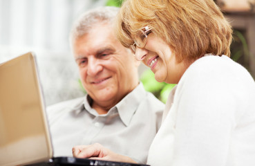 Fototapeta na wymiar Senior couple using laptop