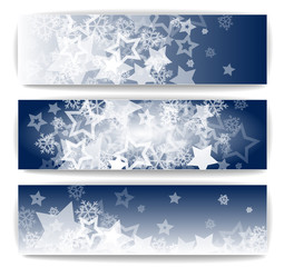 Fototapeta na wymiar Winter banners with snowflakes and stars illustration collection