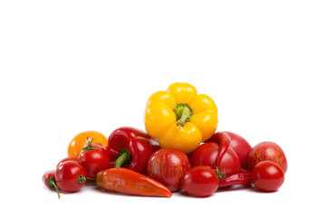 decorative pattern of fresh vegetables on white background