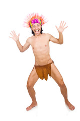Native american in funny concept isolated on white