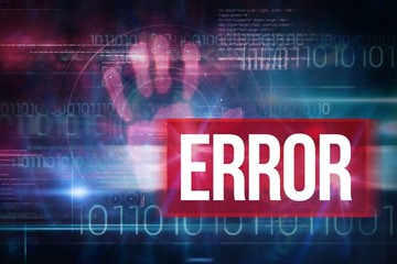 Error against blue technology design with binary code