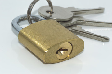 Padlock and key with white background