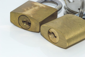 Padlock and key with white background