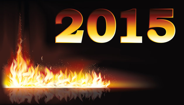 Fire flame 2015 new year card, vector illustration