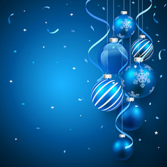 Christmas balls on blue background