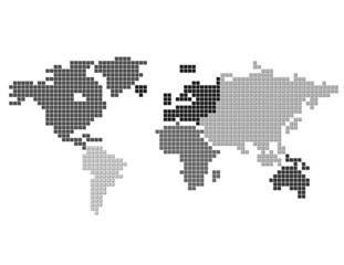 Square Dot Map of the World Gray Gontinents