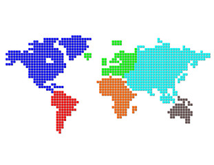 Fototapeta na wymiar Square Dot Map of the World Color Gontinents