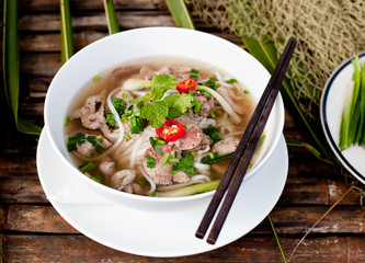 Traditional Vietnamese beef soup pho - obrazy, fototapety, plakaty