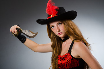 Woman pirate with sharp weapon