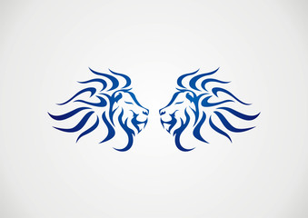 Fototapeta na wymiar two blue lion head in logo vector