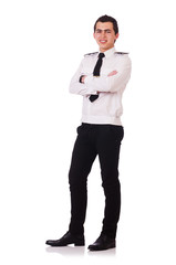 Young pilot isolated on the white
