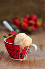 Homemade ice cream with strawberries