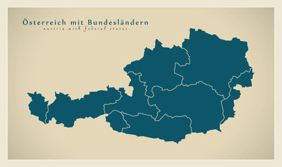 Moderne Landkarte - Österreich mit Bundesländern AT