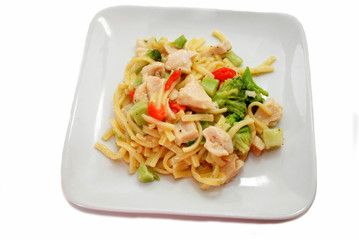 Stir Fried Chicken with Broccoli Mixed with Thin Noodles