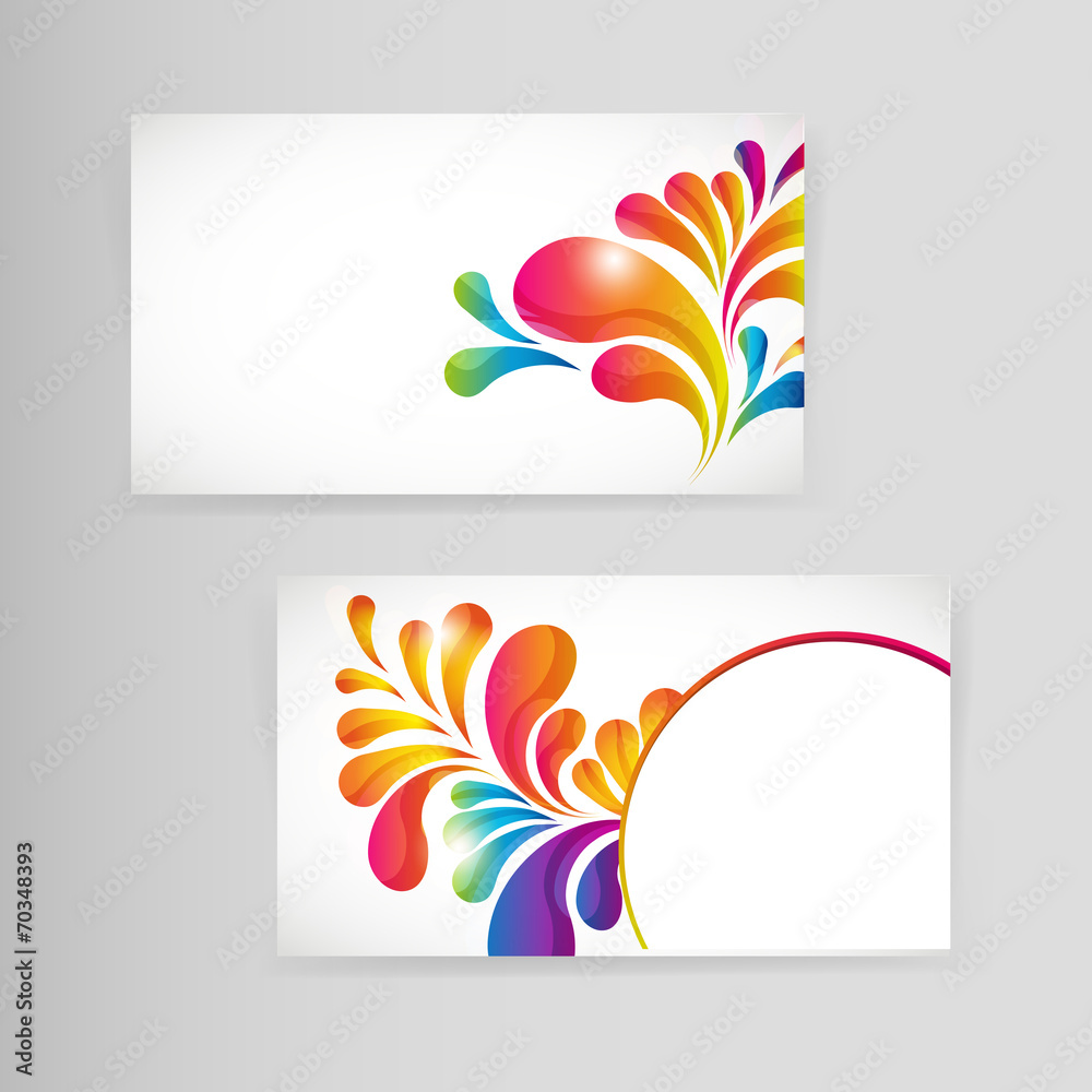 Aufkleber sample business card with bright teardrop-shaped arches.