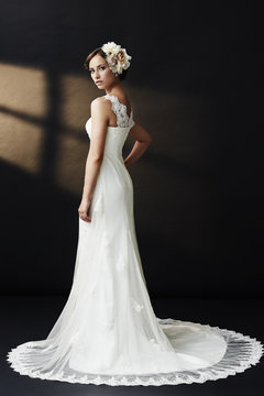 Elegant Young Bride In Wedding Dress, Studio Shot.