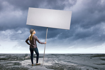 Woman with banner