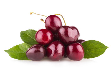 ripe cherries isolated on white background