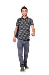 Fototapeta premium Student with backpack isolated on the white