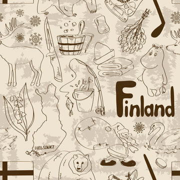 Sketch Finland seamless pattern