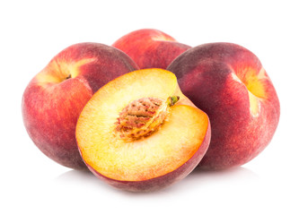 ripe peaches isolated on white background