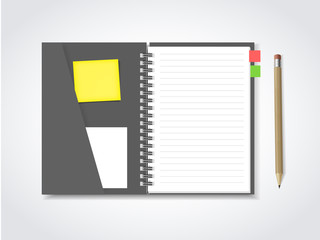 open notebook with stationery