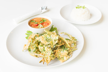 Fried Morning Glory with Spicy Pork Salad
