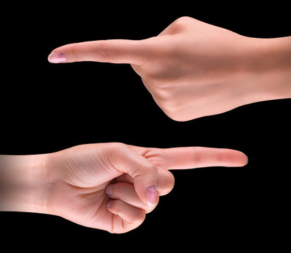 Woman hand on black background