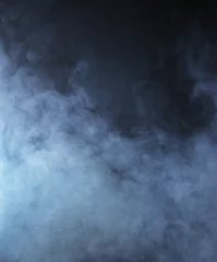 Rolgordijnen Lichtblauwe rook op een zwarte achtergrond © Acronym