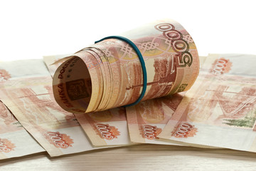 Folded five thousandths rouble bills