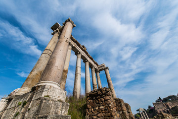 Fototapeta na wymiar Ruins in ancient Roma on summer day