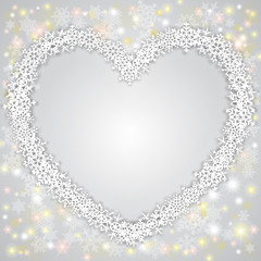 Herzförmiger Schneeflocken-Hintergrund, Vektor, silber