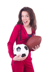 Woman in red costume in sports sporting concept