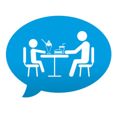 Etiqueta tipo app azul comentario simbolo restaurante