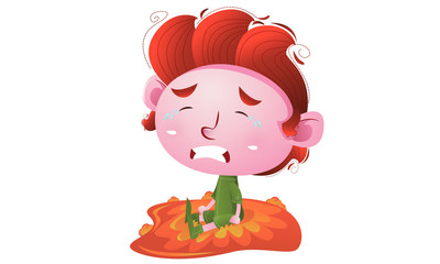 Crying kids sitting on ground