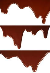 Melted chocolate dripping set on white background.
