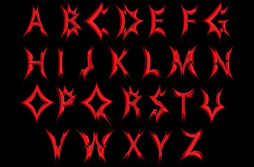 Acute red letters of the alphabet .