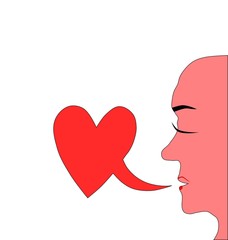 Feeling concept love - face profile with red heart
