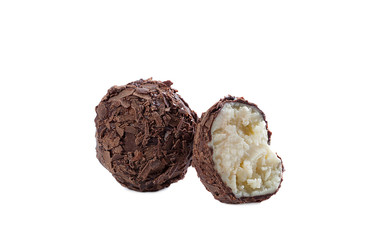 Coconut candy with chocolate crumbs, close-up