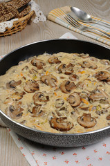 Fried mushrooms in a creamy sauce