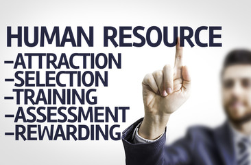 Business man pointing the text: Description of Human Resource