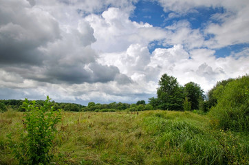 Fototapeta na wymiar Summer landscape with low clouds