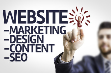 Business man pointing the text: Description of a Website