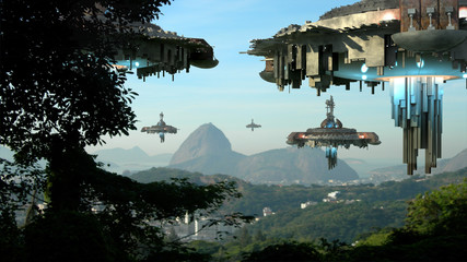 Alien spaceships invading Rio De Janeiro