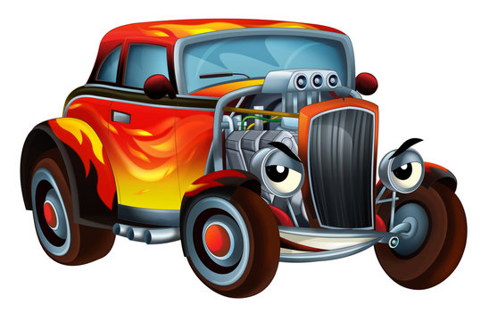Cartoon hot rod - smiling - caricature - illustration for the children